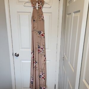 Floral Halter Maxi Dress - Tan